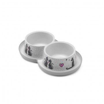 COMEDERO DOBLE CATS IN LOVE 350 ML H136