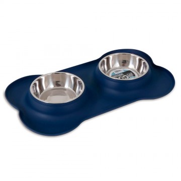 COMEDERO DOBLE EN FORMA DE HUESO 420ML AZUL 23913